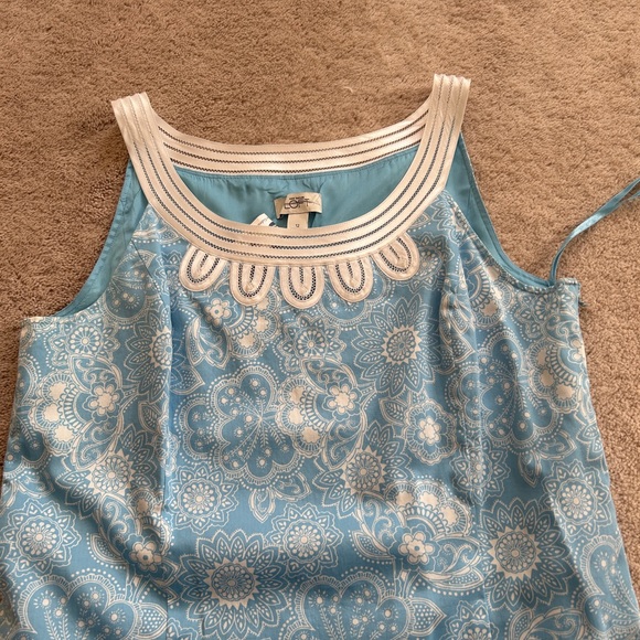 Ann Taylor LOFT Blue & White Floral Lace Trim Sleeveless Shift Dress Size 12 NWT - Picture 4 of 14